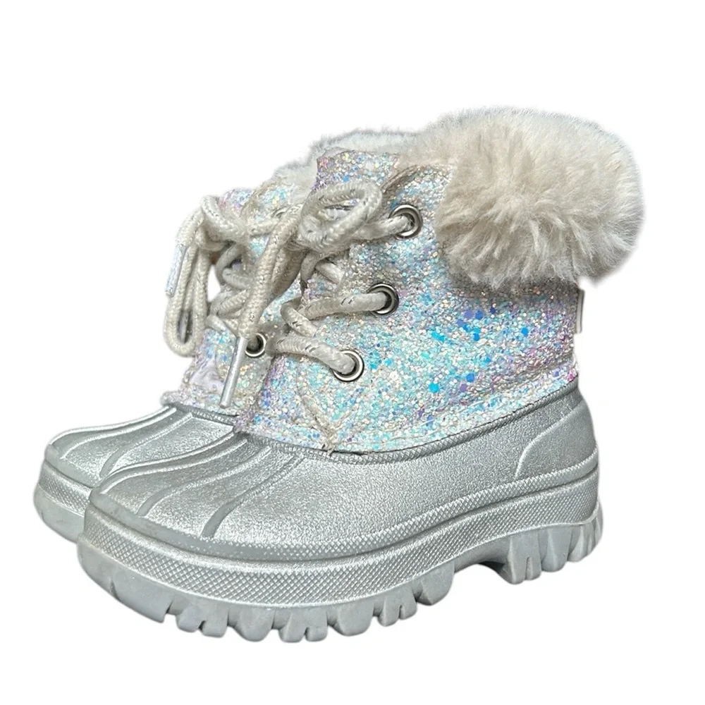 London‎ Fog Girls Lil Tadley White Glitter Faux Fur Winter Snow Boots Glam 7